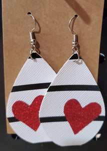 White & Black with Red Heart Earrings