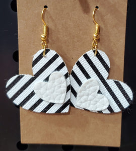 Black & White Stripe Heart Earrings