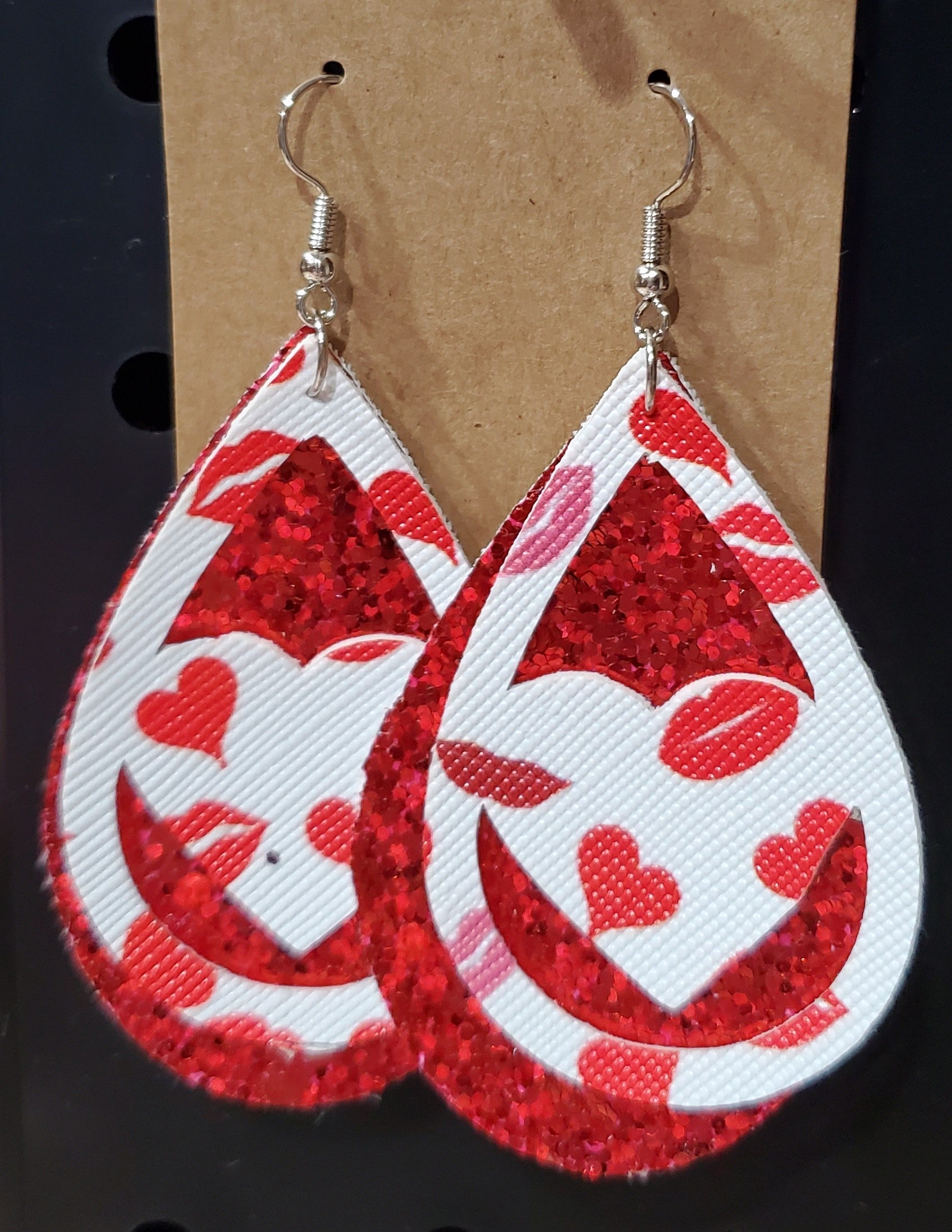 Red & White with Lips & Glitter Earrings