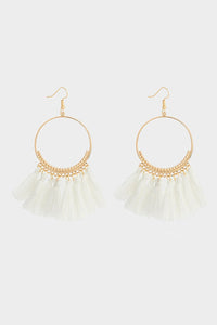 White Bohemian Tassel circle earrings