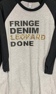 Fringe Denim Leopard Done Baseball Shirt