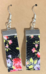 Black Leather Floral Accent Earrings