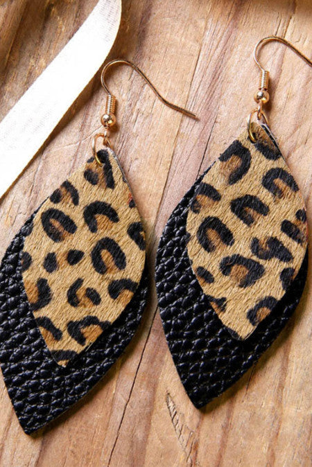 layered black and leopard earrings