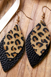 layered black and leopard earrings